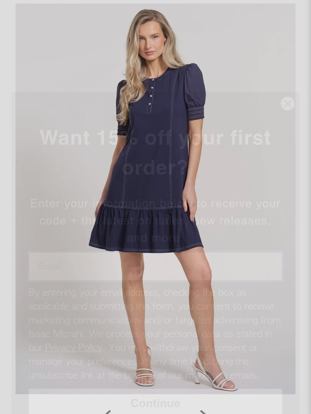 Isaac Mizrahi Navy Short-Sleeve Button-Front Ruffle Dress